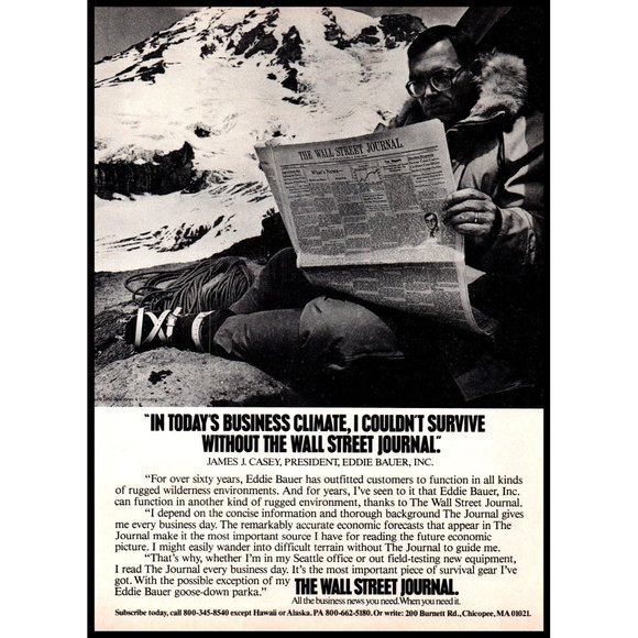 1982 Wall Street Journal Newspaper Vintage Print Ad Mountain Climber Wall Art - Picture 1 of 1
